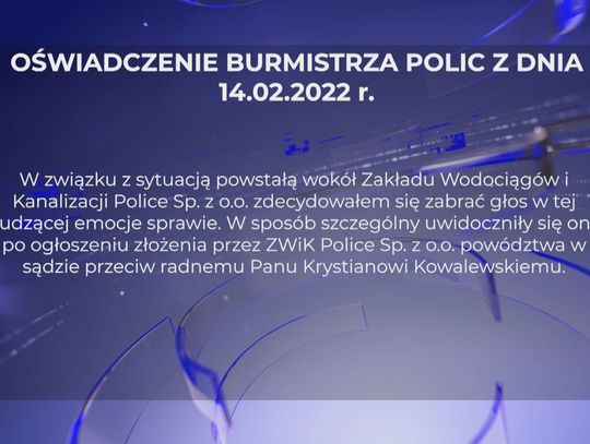 Oświadczenie Burmistrza Polic w związku z sytuacją powstałą wokół ZWiK Police SP. z o.o.