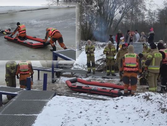Policka Wydra i strażacy urządzili pokaz na lodzie