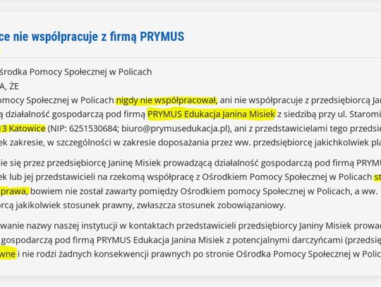 Uwaga: firma prosi o pieniądze i bezprawnie powołuje się na policki OPS