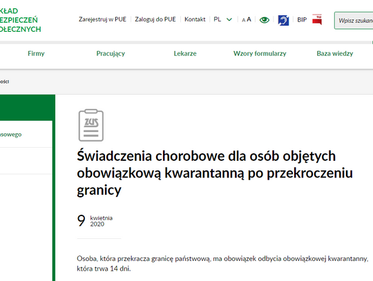 Za czas kwarantanny można ubiegać się o wynagrodzenie chorobowe od pracodawcy albo zasiłek chorobowy finansowany z ubezpieczenia społecznego